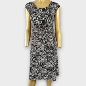 Enfocus Studio Sleeveless Polka Dot Dress Ruched Stretchy Size 12 Brown White